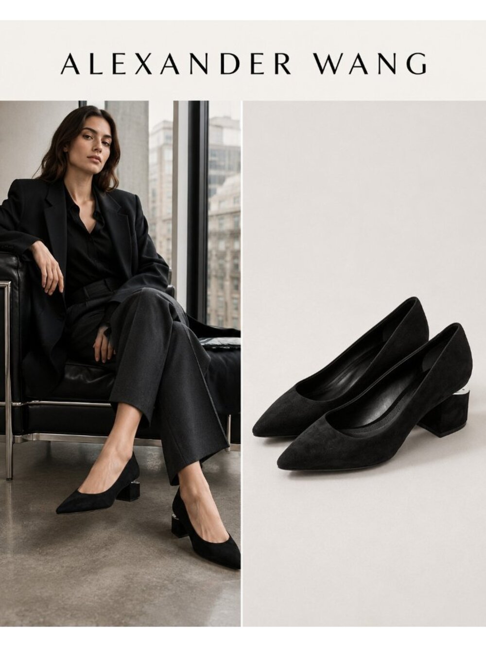 Alexander Wang Simona Black Suede Pointed Toe Cutout Block Heel Pumps EU39/US8.5